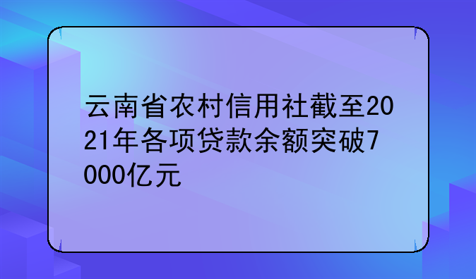 云南省农村信用社截至2021年各项贷款余额突破7000亿元